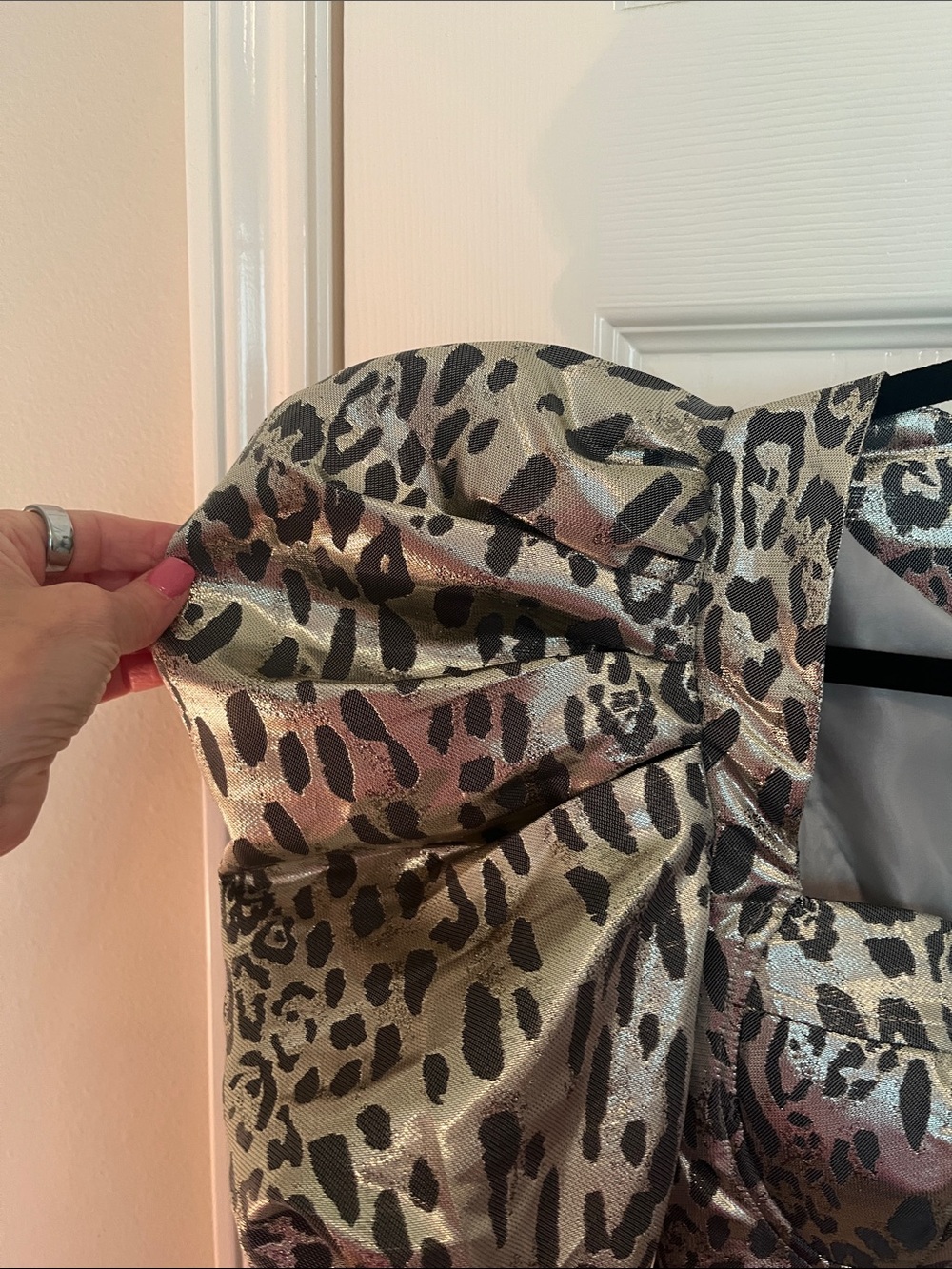 NWT Miss Selfridge Metallic Leopard Mini Dress - Picture 4 of 11